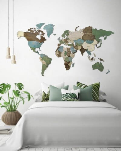 Деревянная карта мира на стену многоуровневая одноуровневая купить в минске