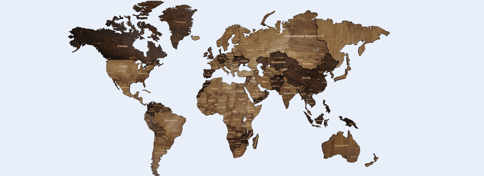 Дизайнерские карты мира из дерева для вашей стильной квартиры