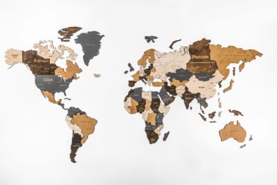 Деревянная карта мира на стену цвета сканди многоуровневая купить в Минске с доставкой